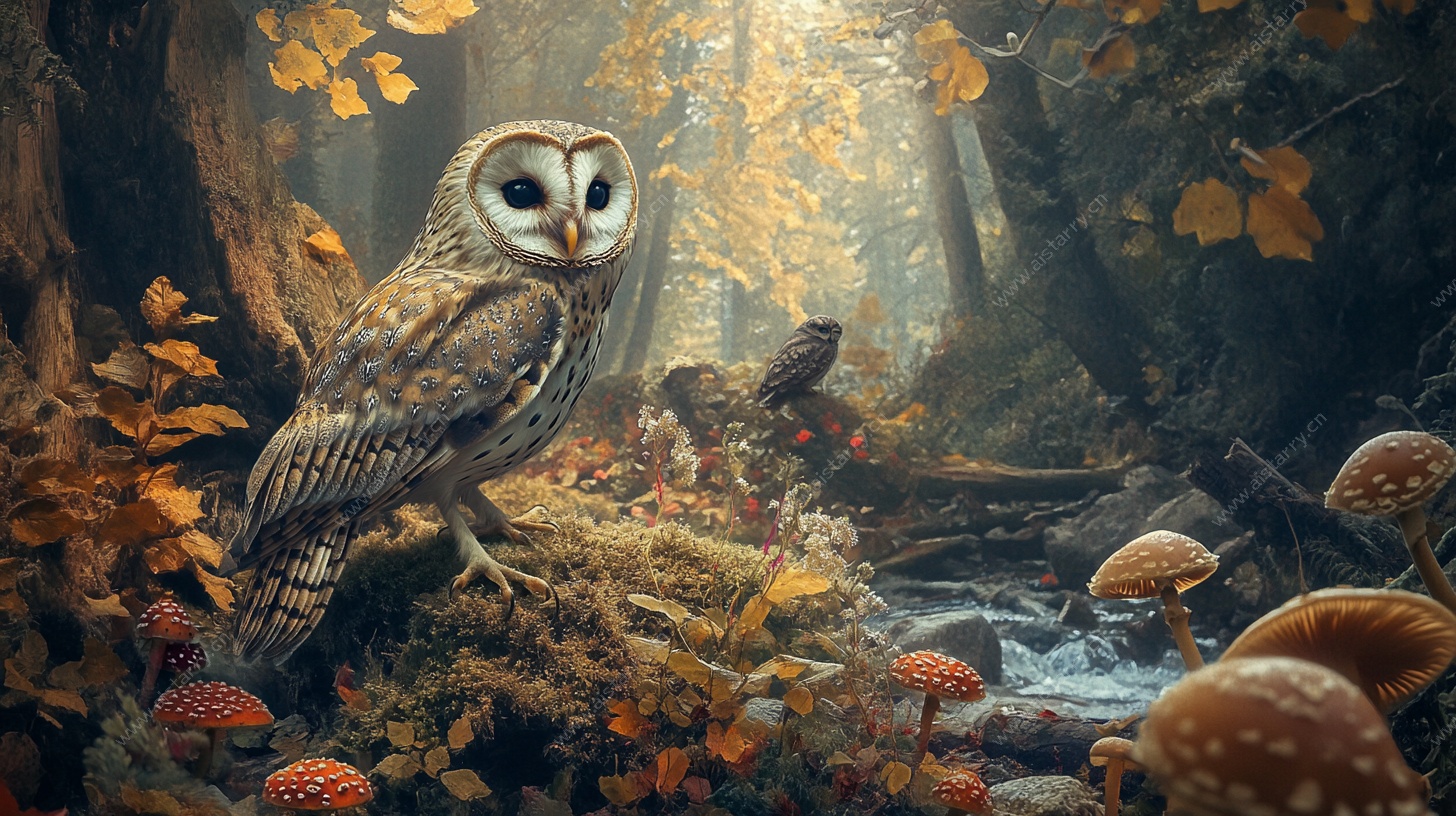 森林中的猫头鹰奇幻景象