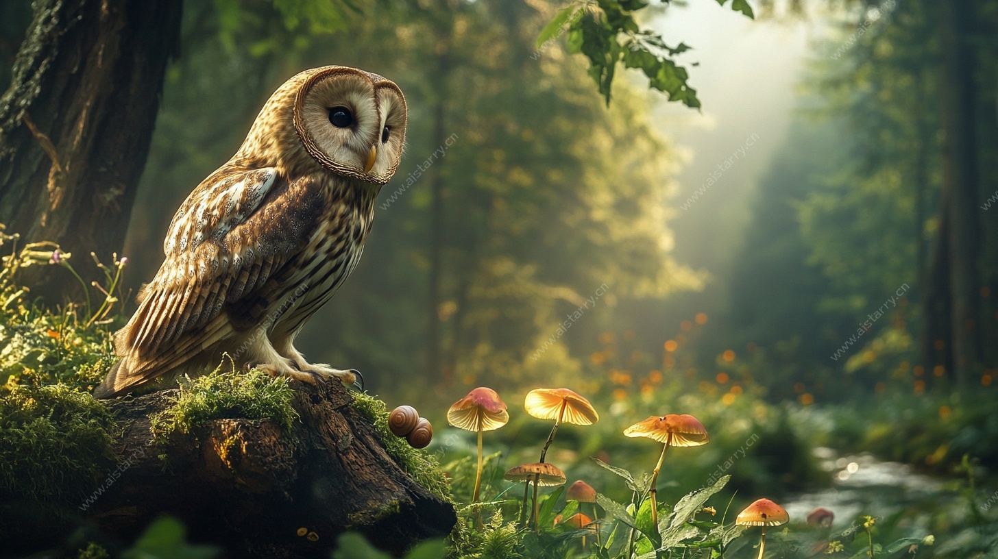 森林中的猫头鹰奇幻景象