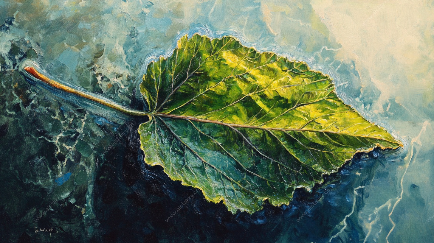 漂浮绿叶的梦幻水彩世界