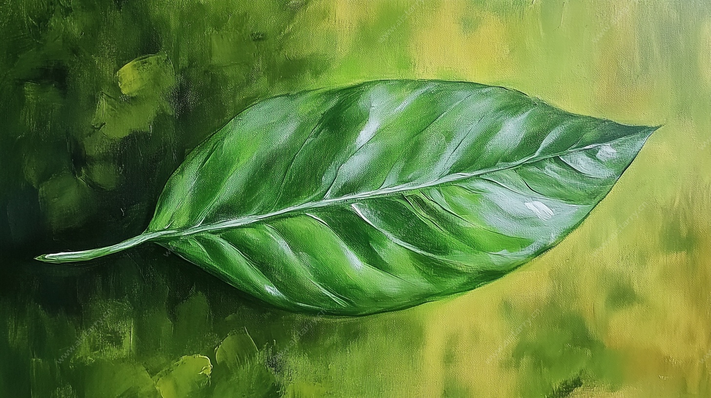 绿色叶脉艺术叶绘作品