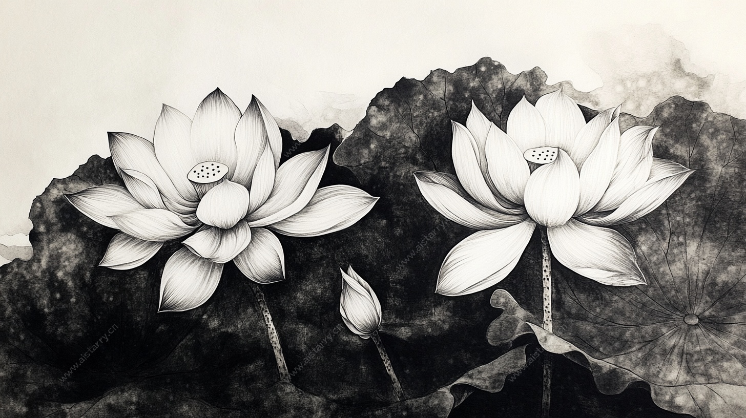 水墨荷花图