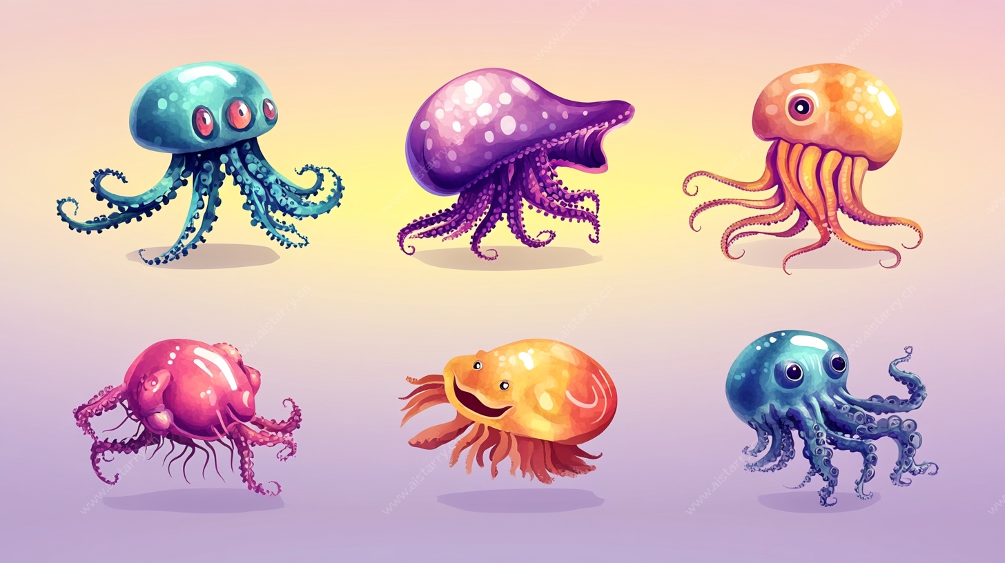 多彩卡通章鱼形象集合