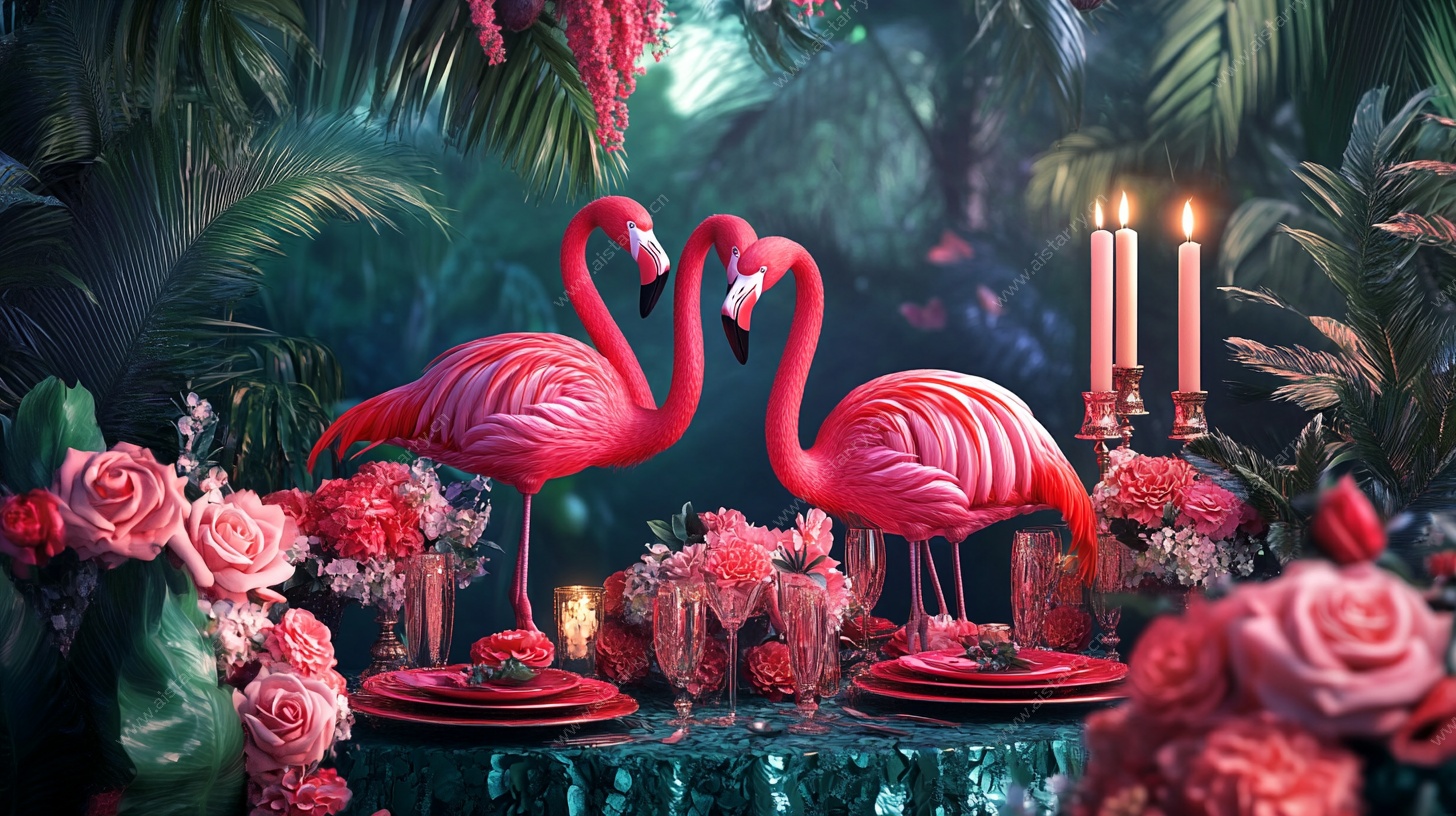 浪漫火烈鸟梦幻餐桌场景
