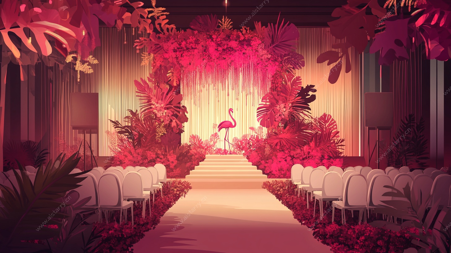 梦幻粉色婚礼场景布置