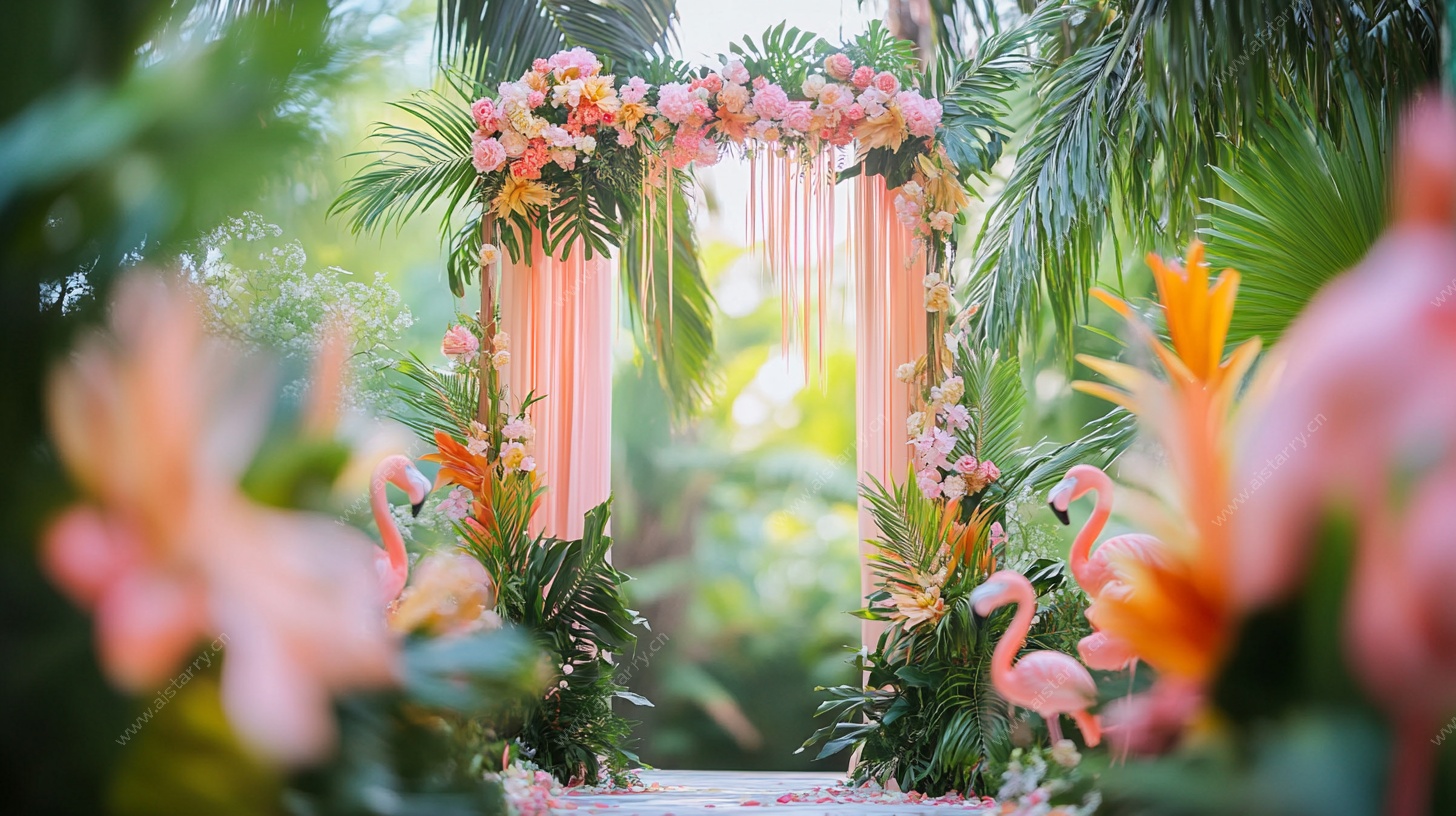 浪漫热带风婚礼拱门装饰