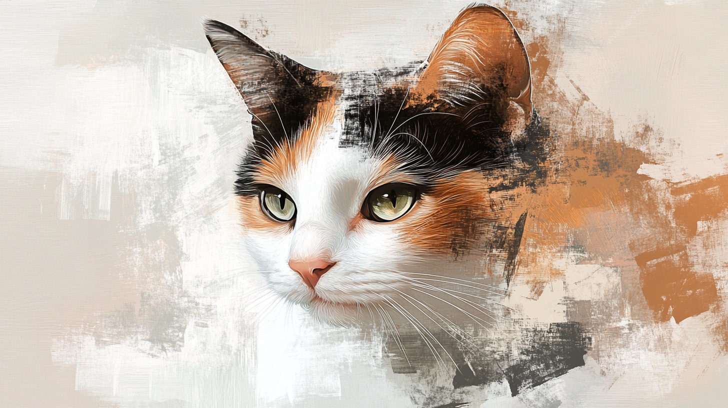 水墨风三色猫头像