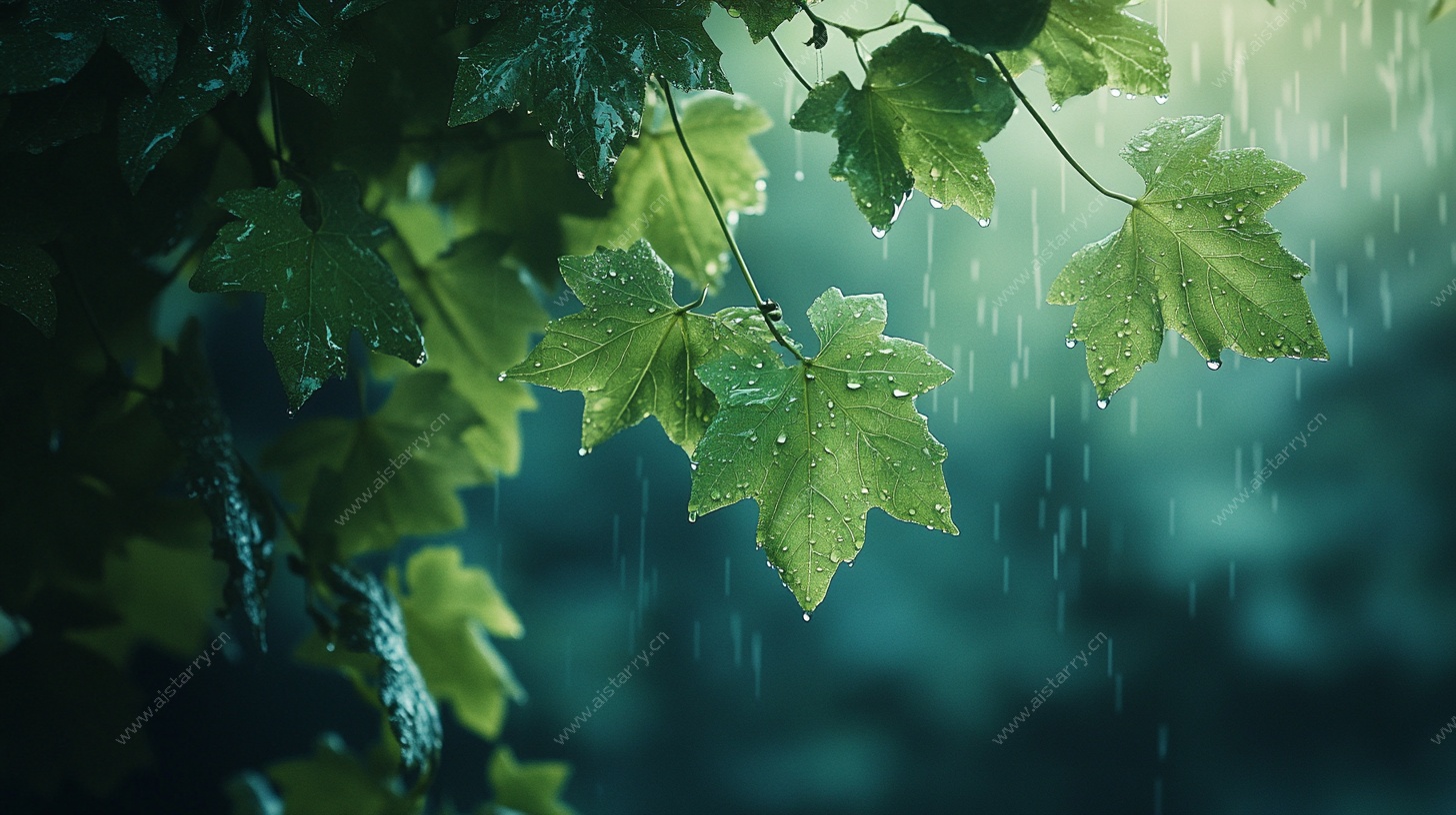 雨中绿叶 清新自然之景