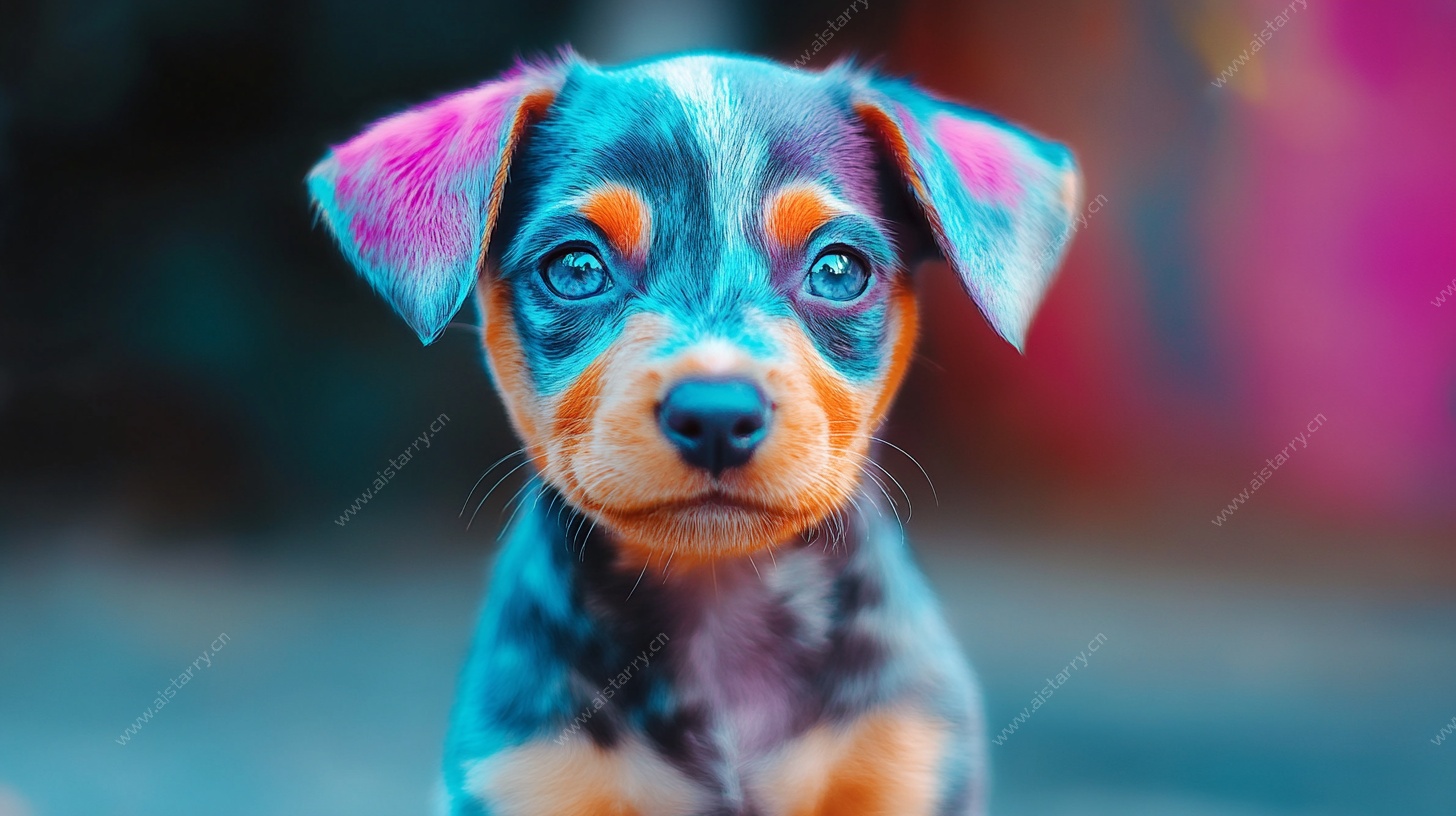 五彩萌犬 灵动眼神瞬间