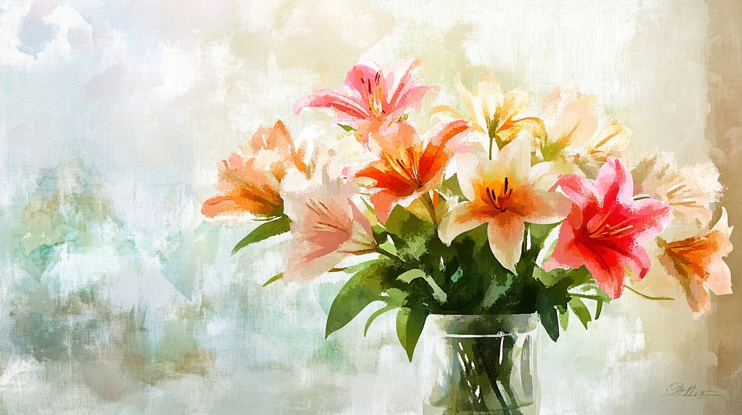 花瓶中的多彩百合花