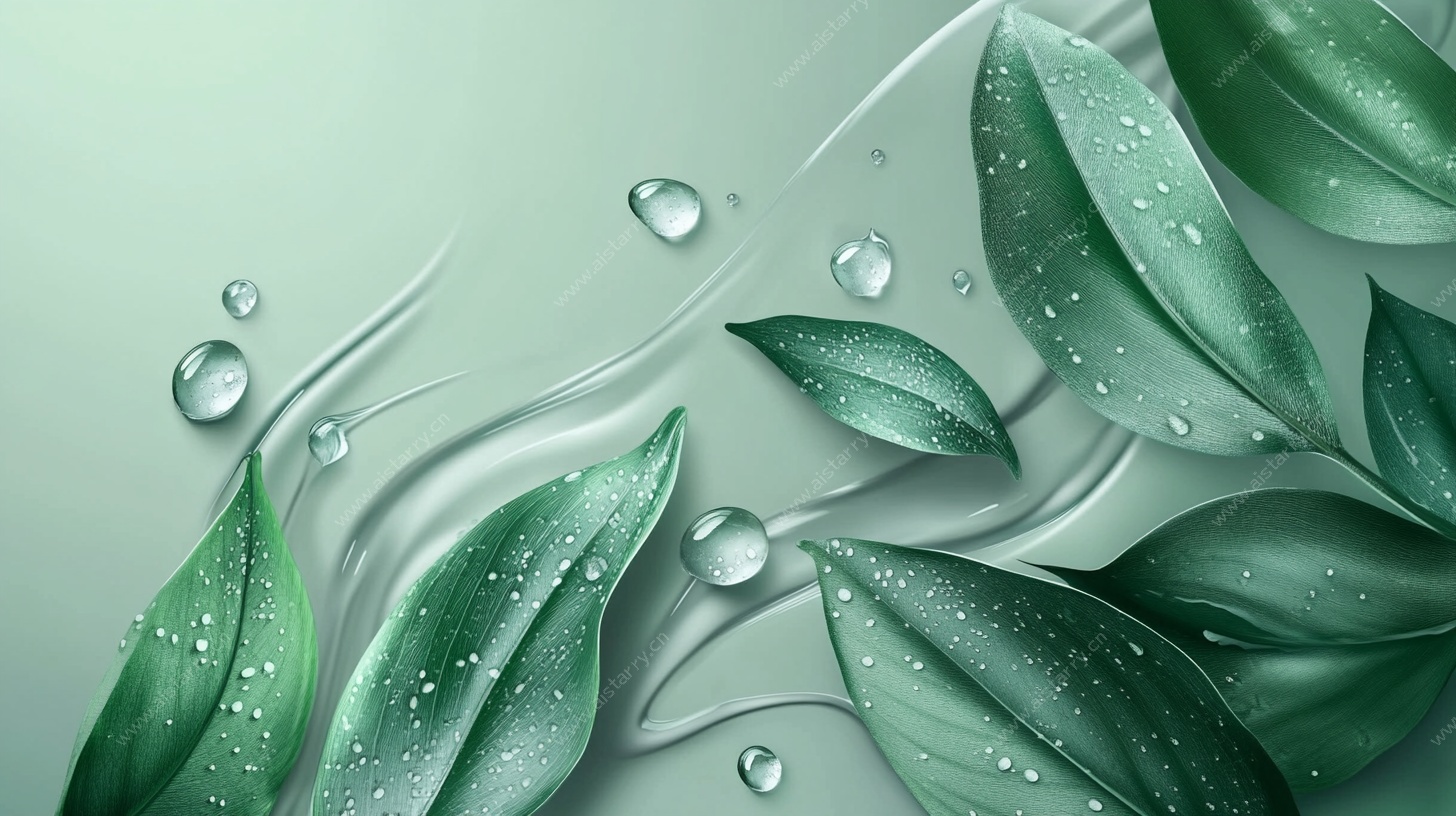 绿叶水珠的清新自然画面