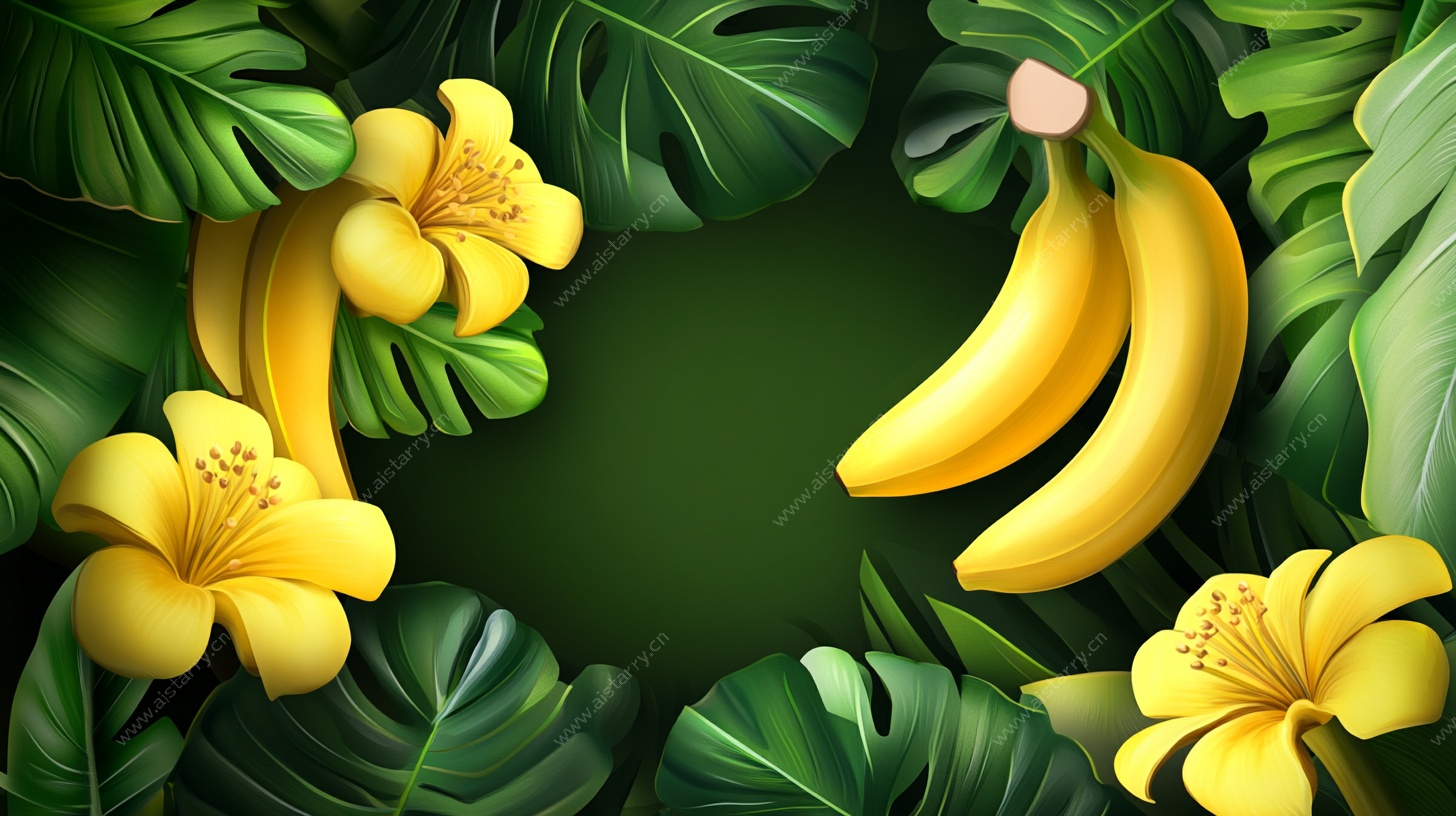 热带花卉与香蕉插画