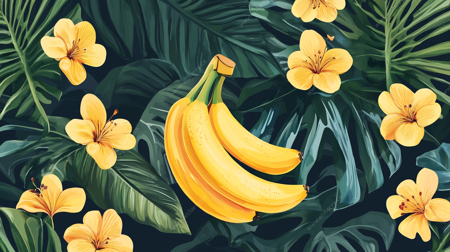 热带风情香蕉花卉插画