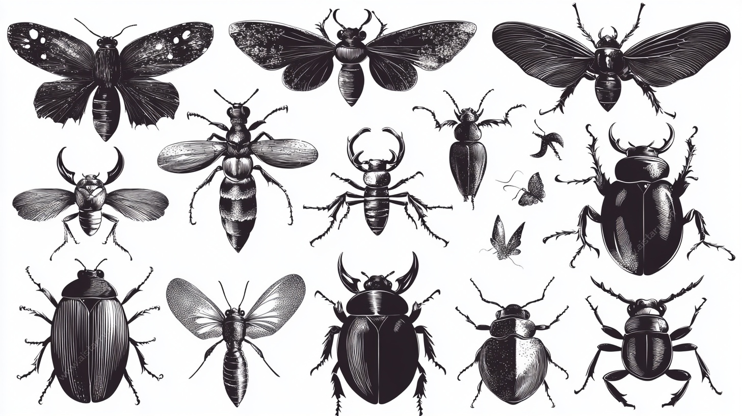 昆虫黑白插画集合
