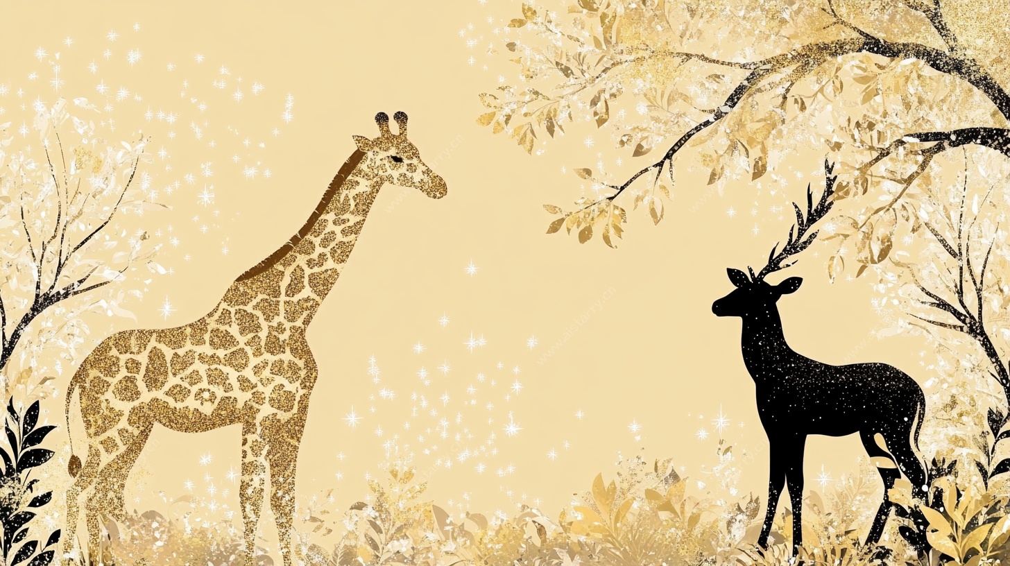 长颈鹿与鹿的森林邂逅