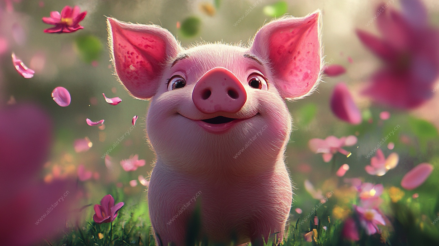 微笑小猪在烂漫花丛中