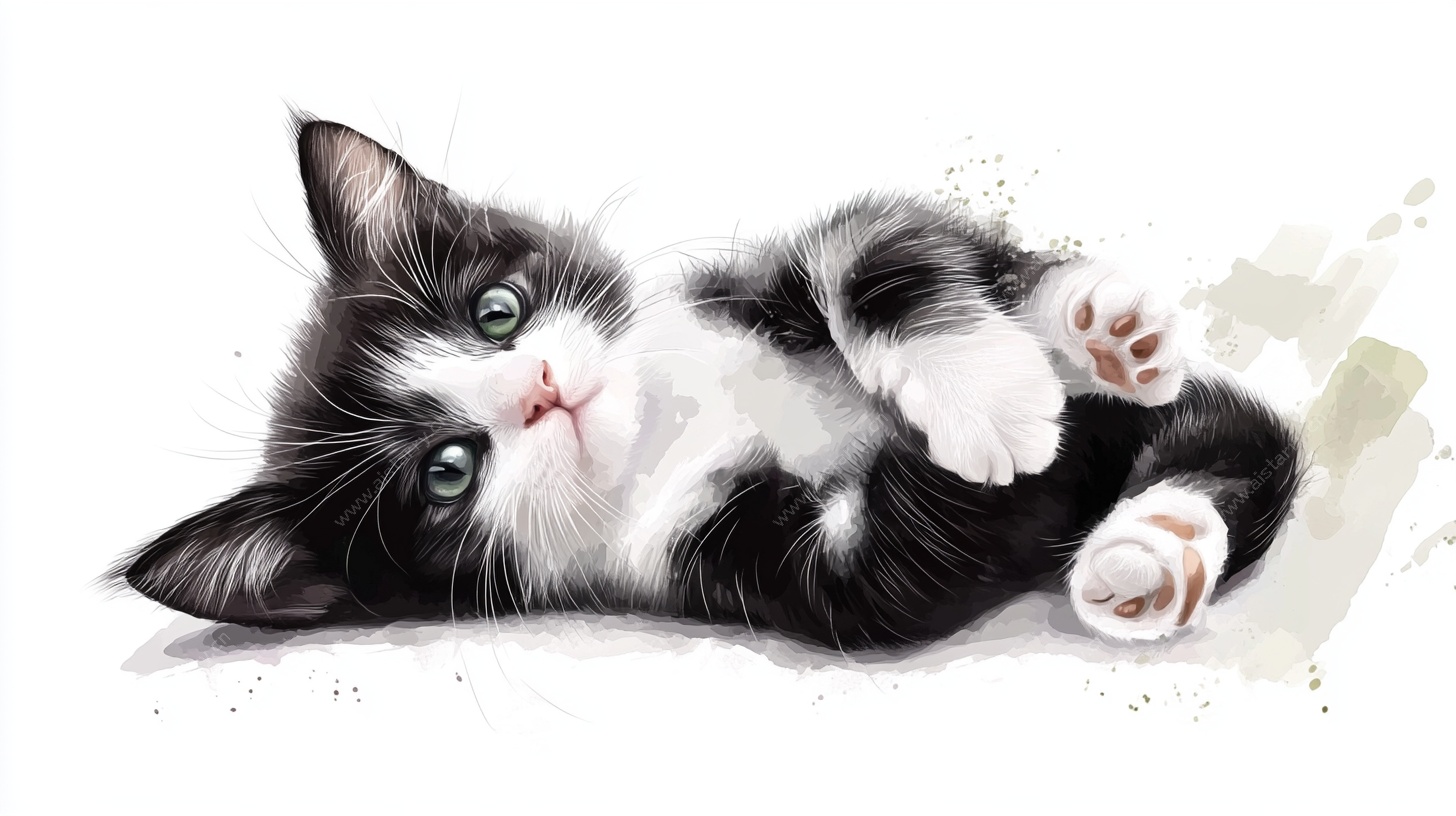 可爱黑白小猫躺卧图