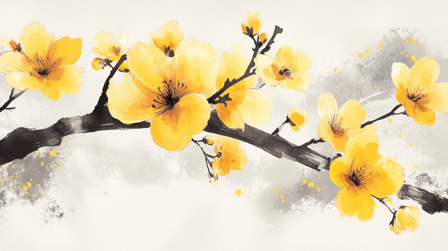 水墨黄梅花枝图