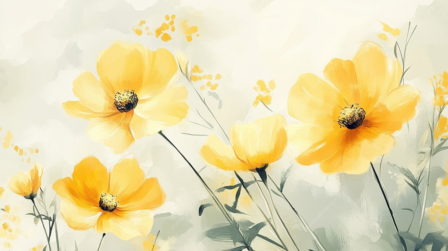 黄色花卉水彩插画