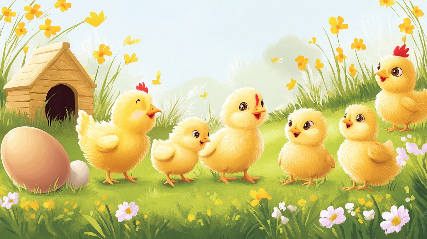 春日小鸡田园萌趣场景