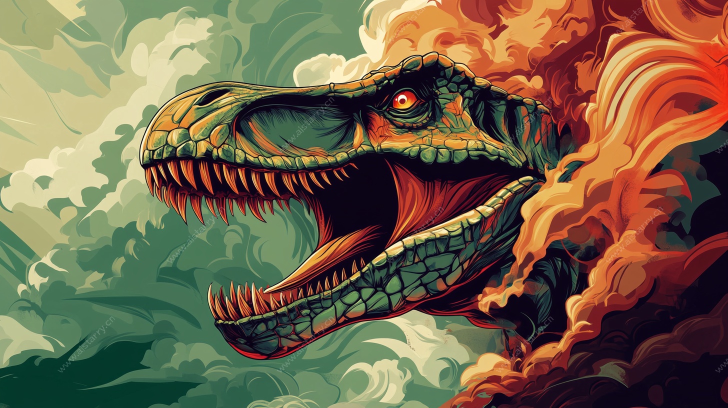 咆哮的火焰恐龙插画
