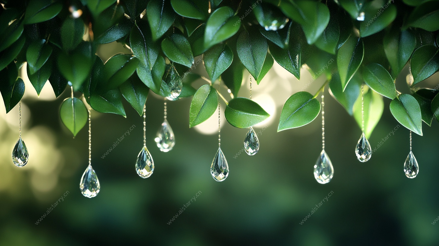 绿叶挂水珠清新自然景