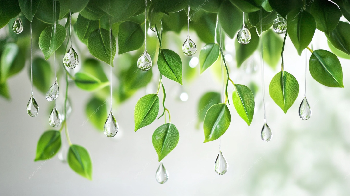 绿叶垂露清新画面