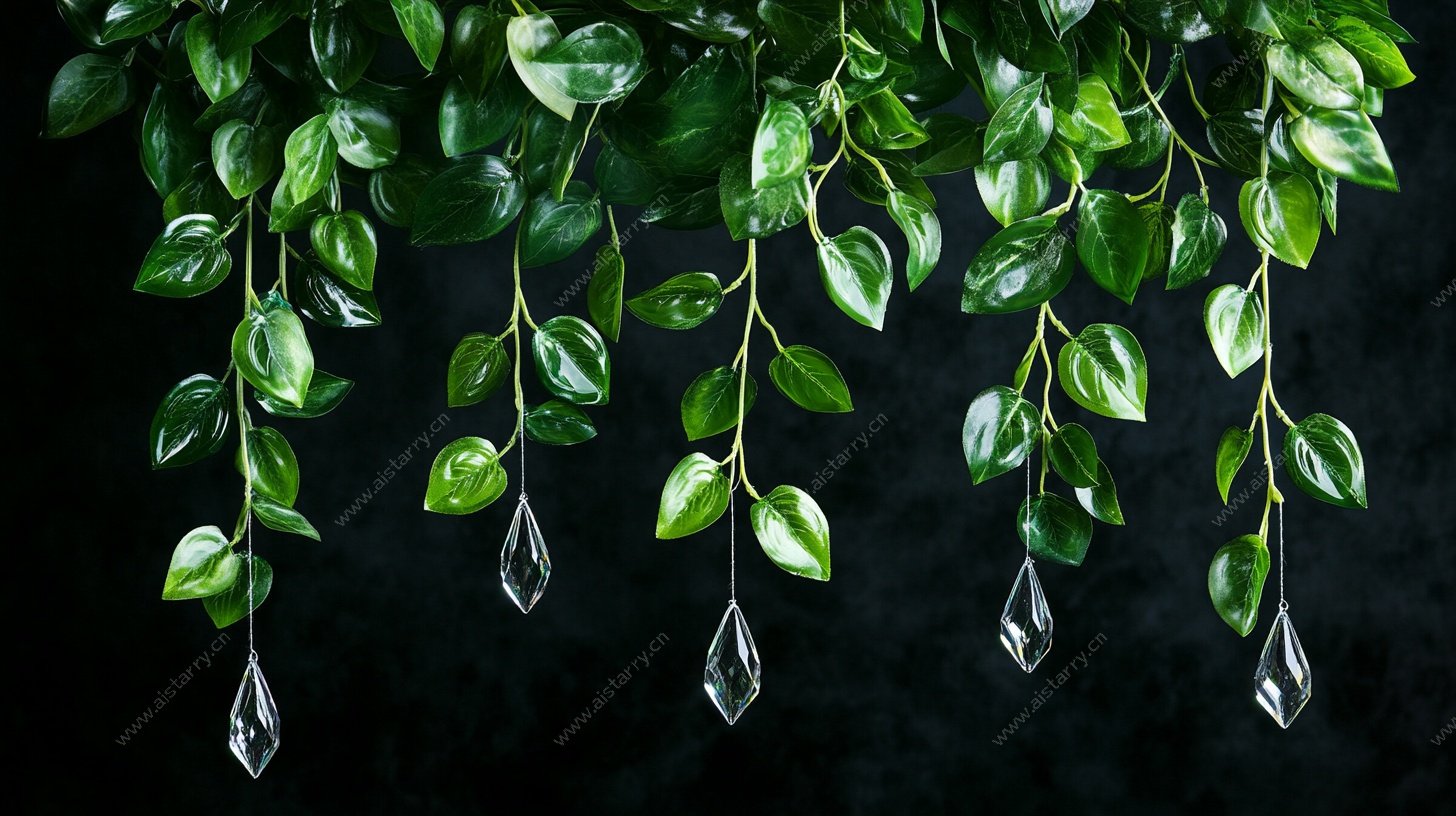 垂挂绿叶配水晶装饰