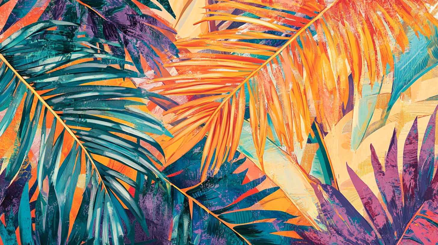 多彩热带棕榈叶图案