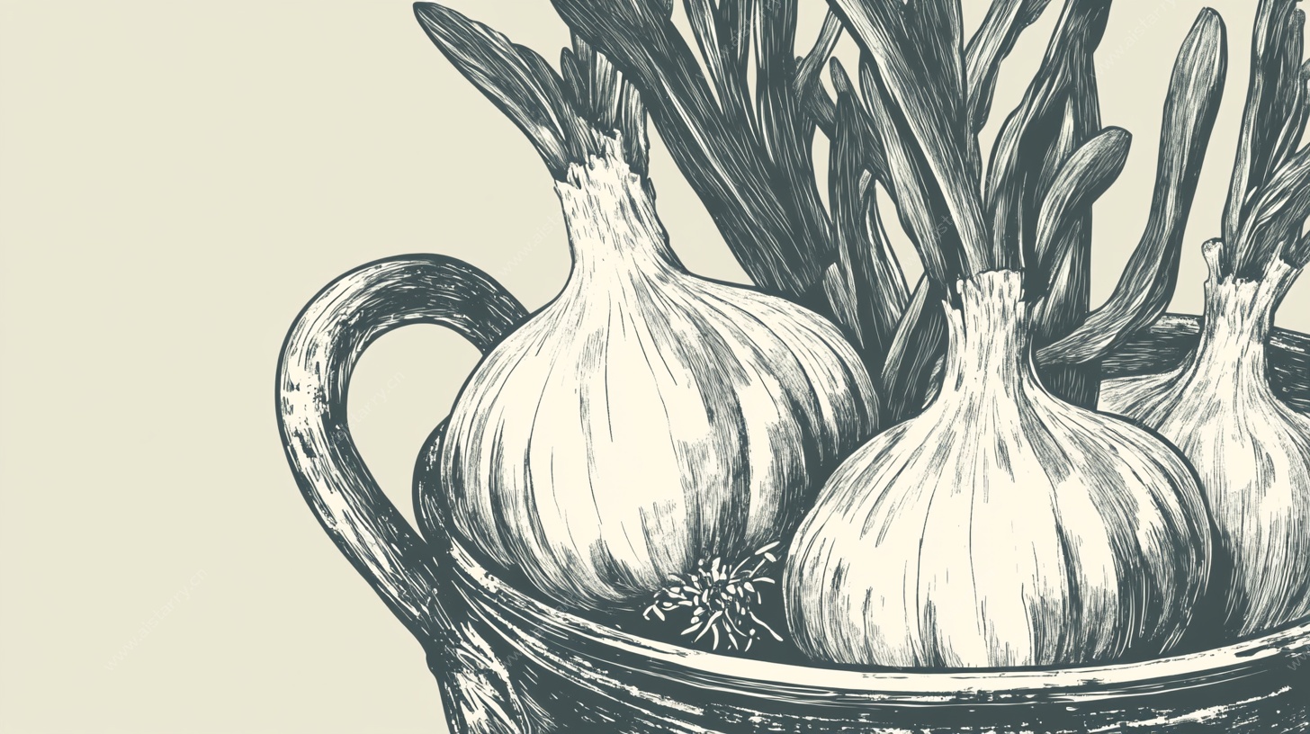 插画中的蒜与香草