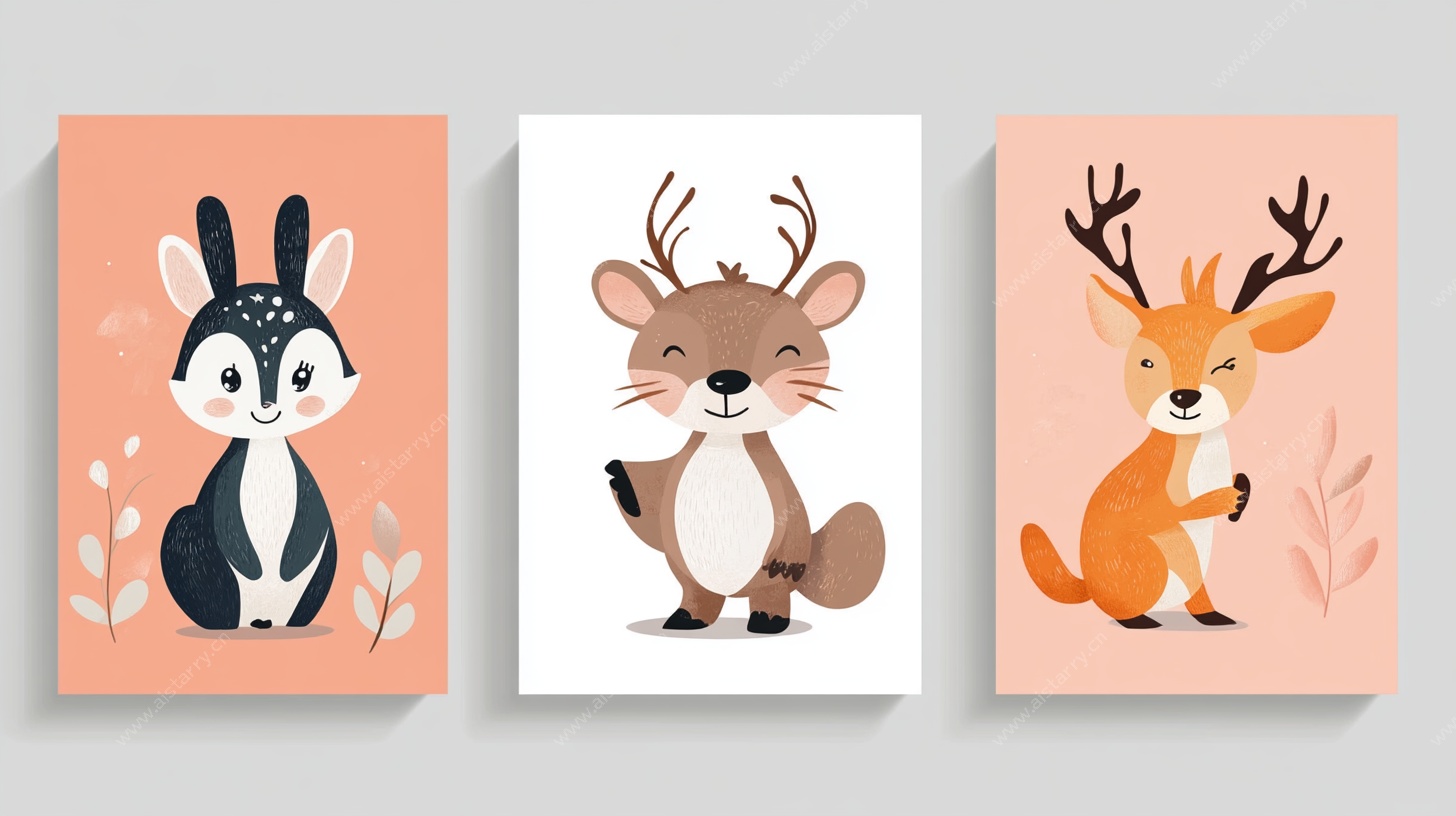 可爱动物三联装饰画