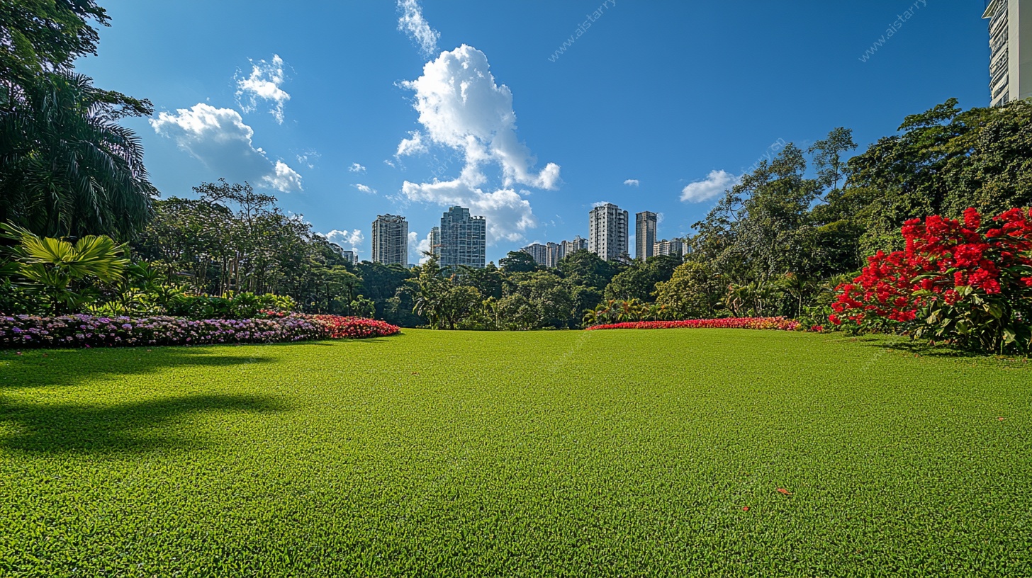 城市中的翠绿花园景观