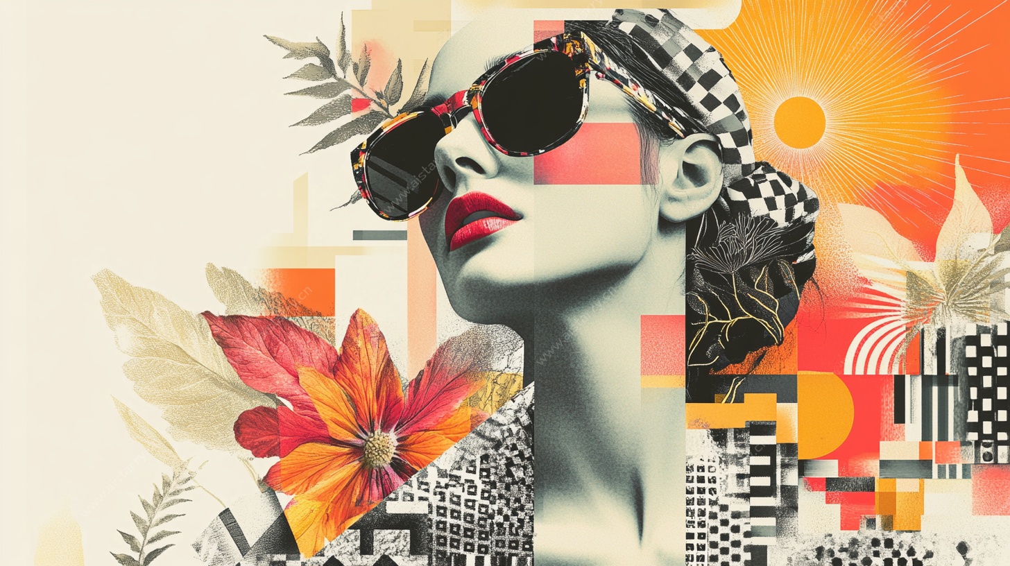 复古拼贴风时尚女性肖像