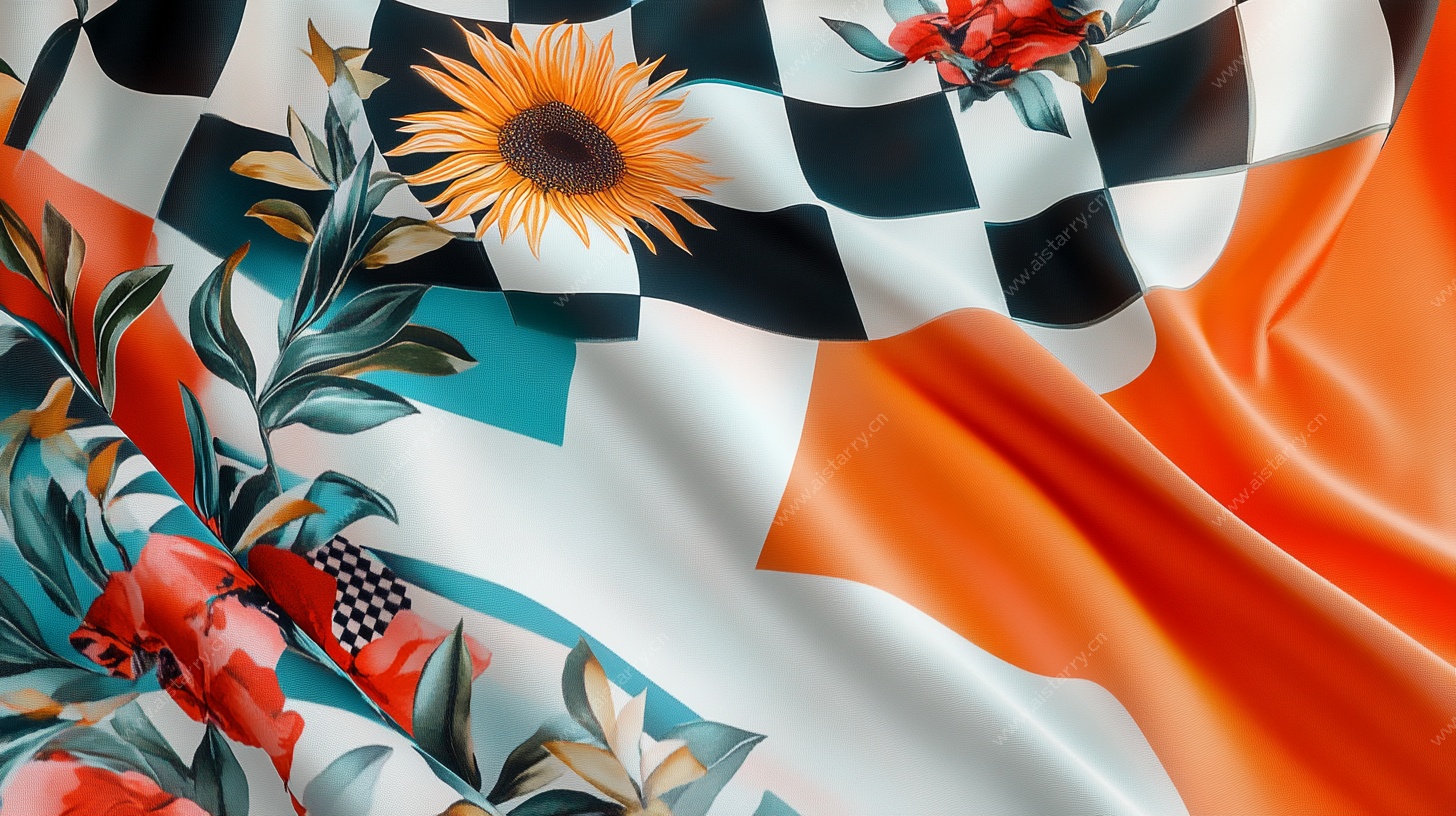 多彩花卉几何图案丝绸