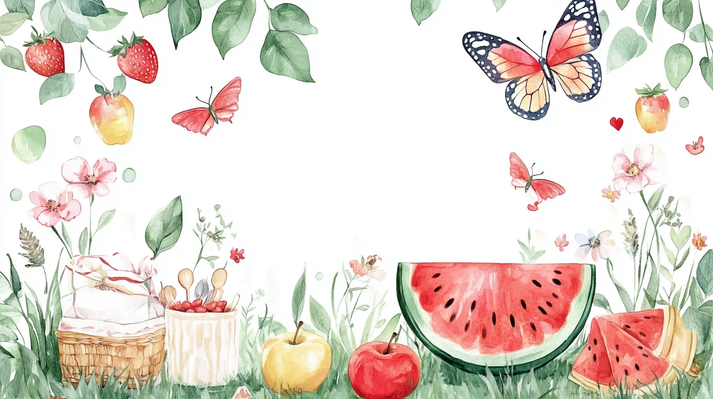 夏日田园风水果花卉插画