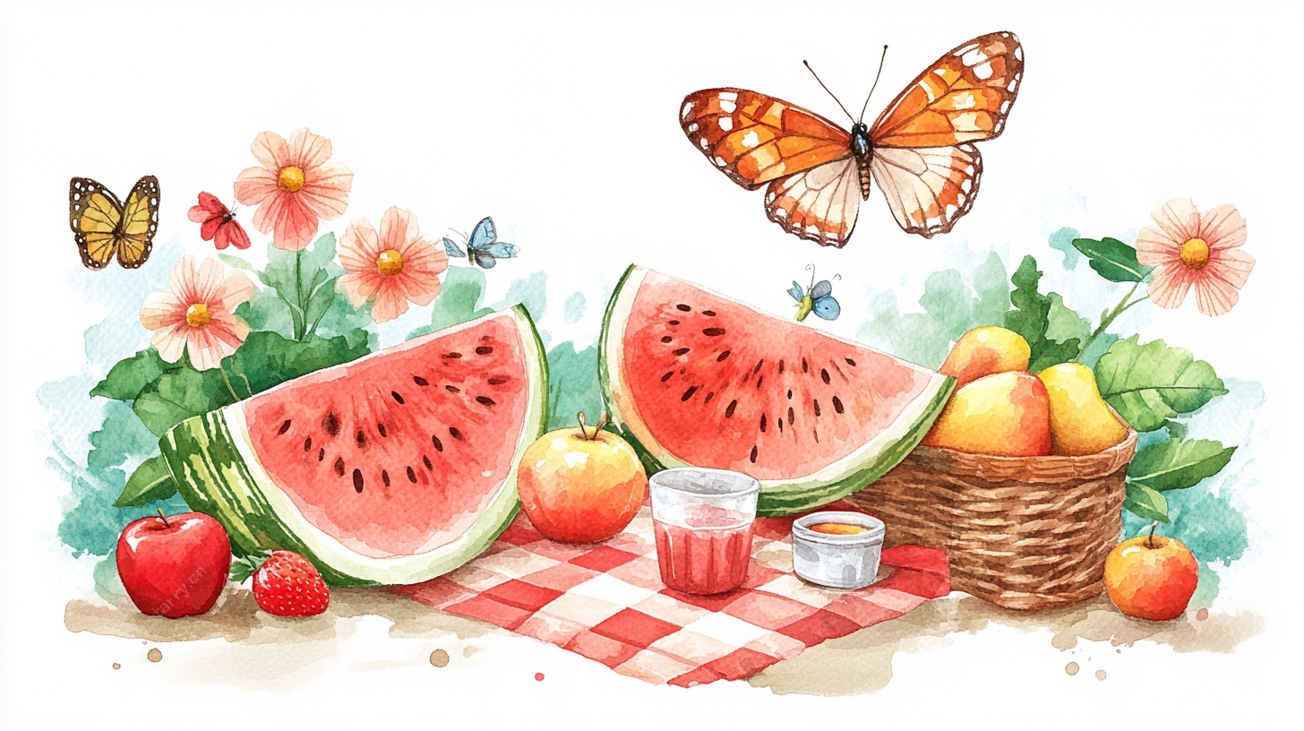 夏日水果野餐插画