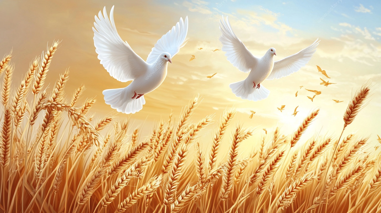 白鸽麦田 梦幻田园图景