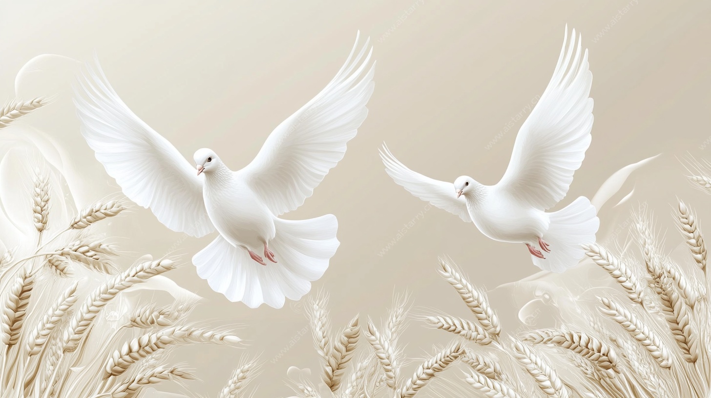 白鸽翱翔于麦穗之上