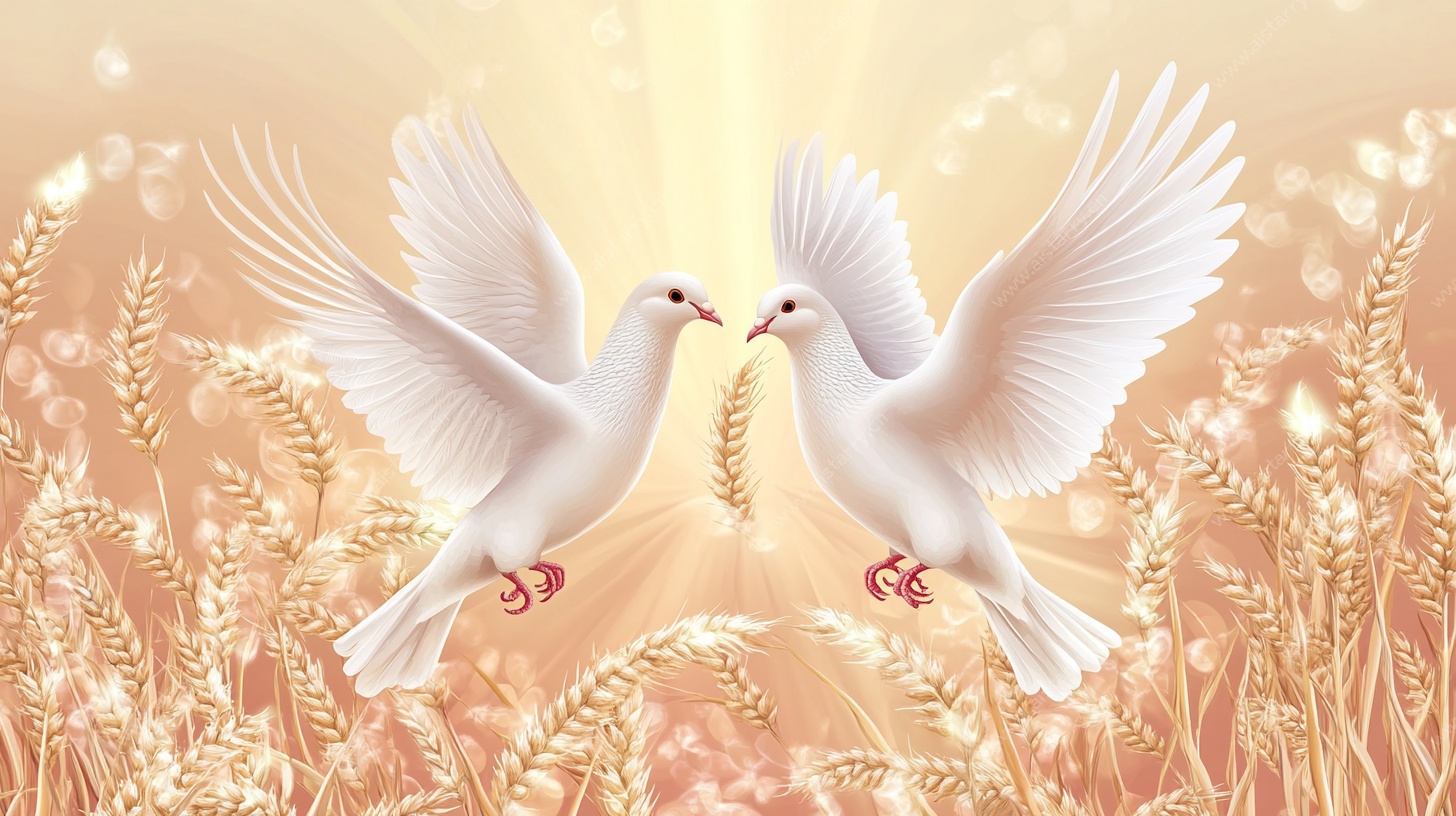 白鸽翔于麦田间