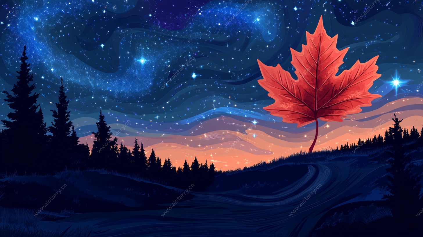 星空下的枫叶奇幻风景