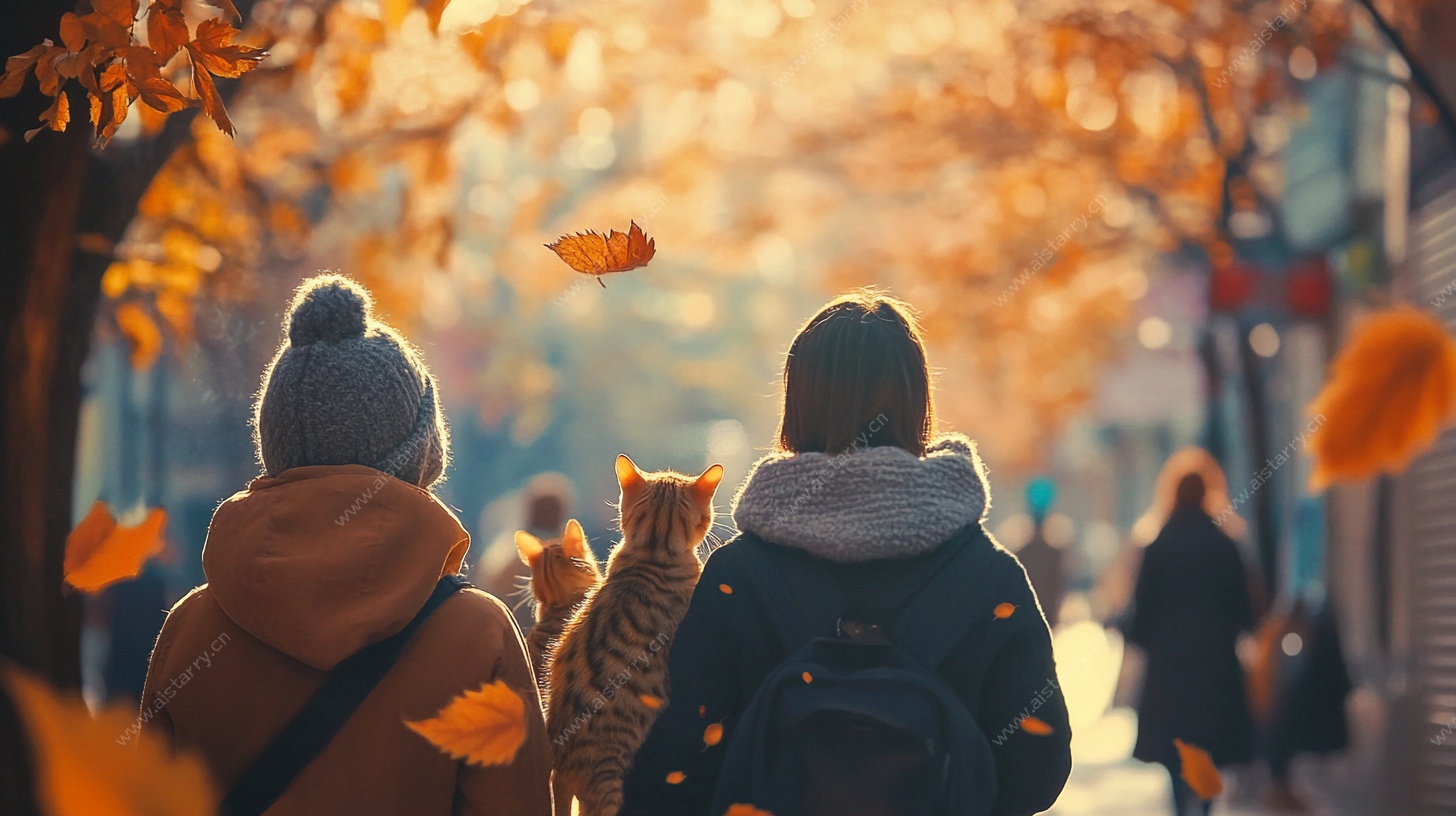 秋日街头的温馨漫步