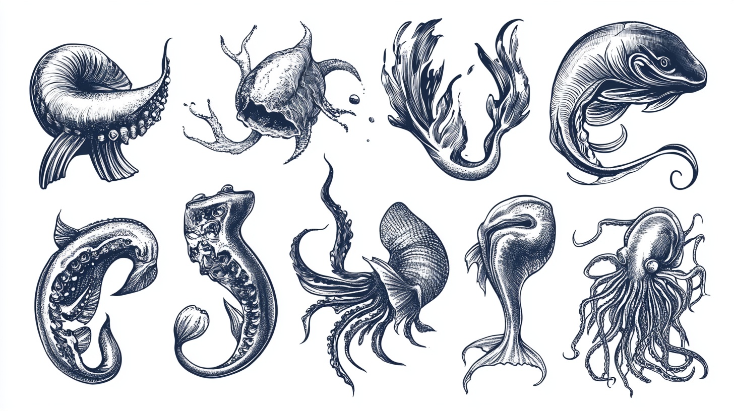 海洋生物手绘插画集合