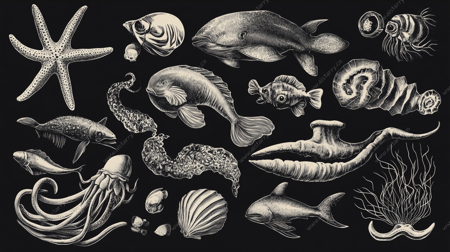 海洋生物手绘插画集合