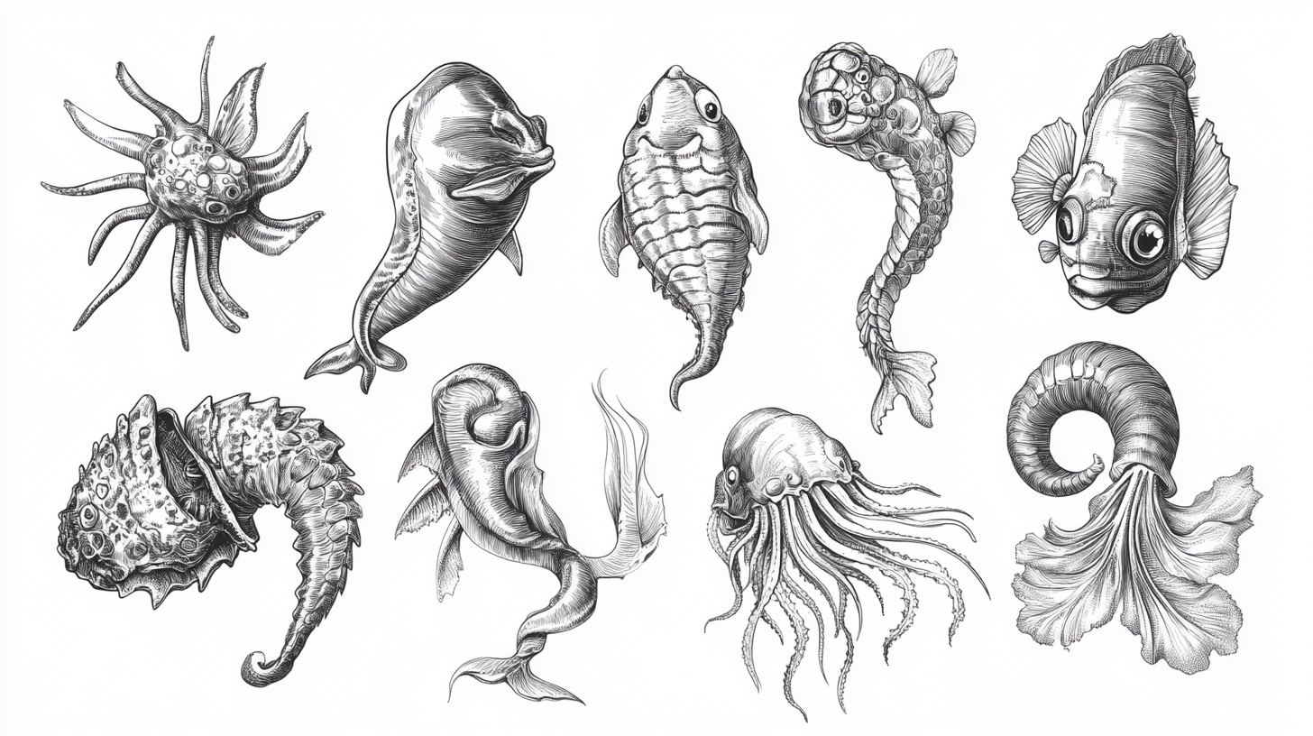 海洋生物手绘插画集合