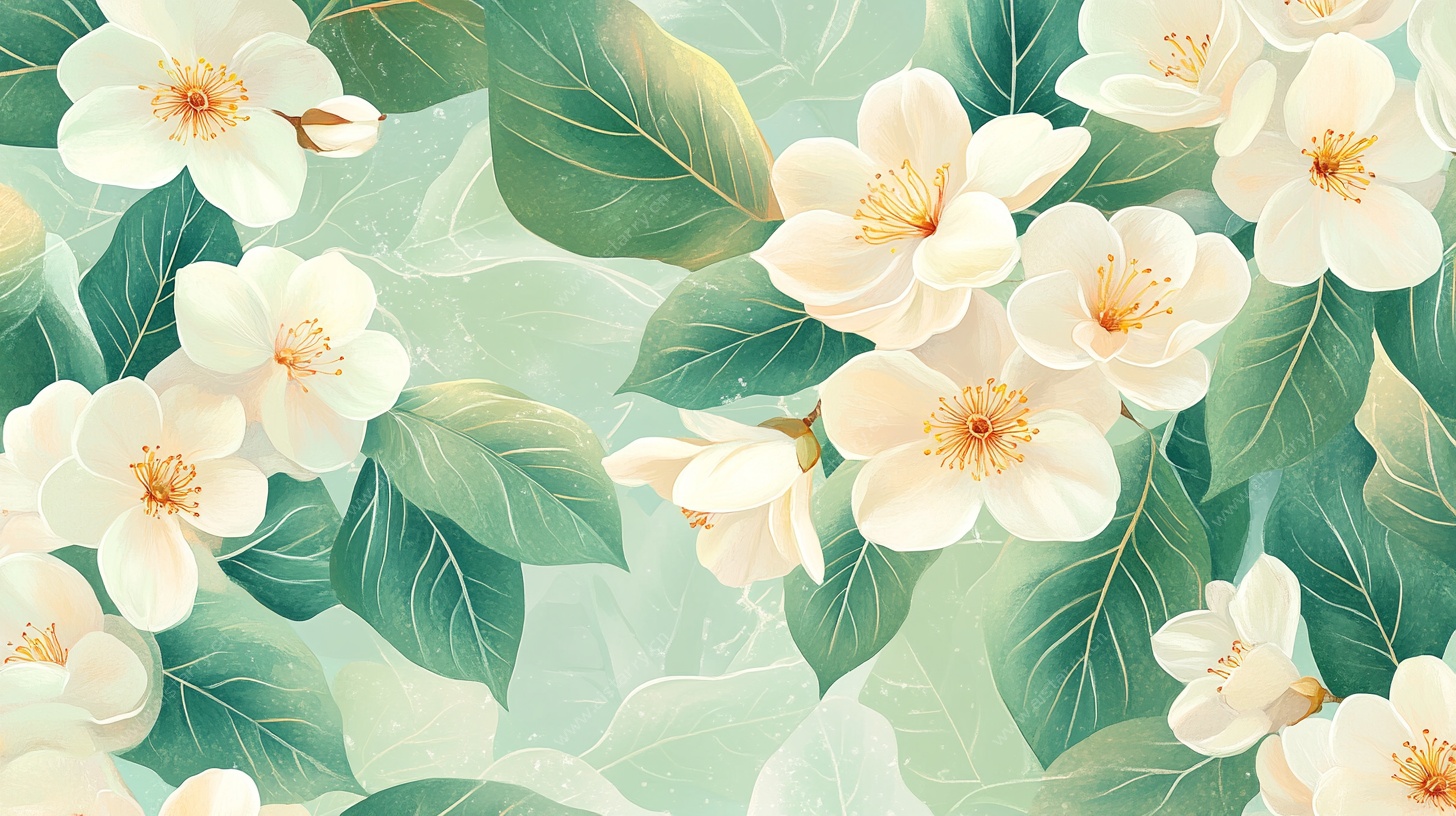 清新茉莉花叶背景图