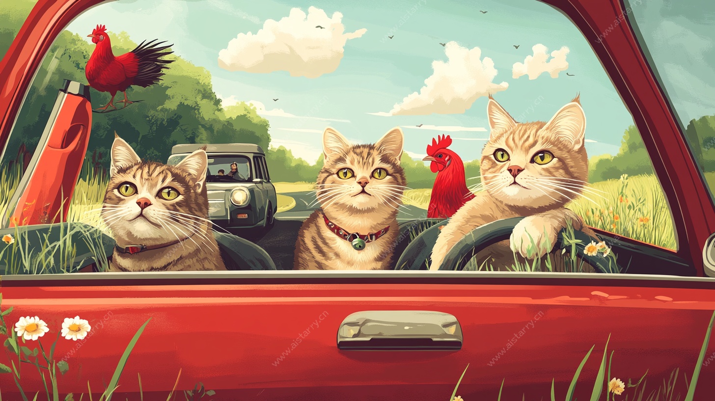 猫咪驾车出游欢乐画面