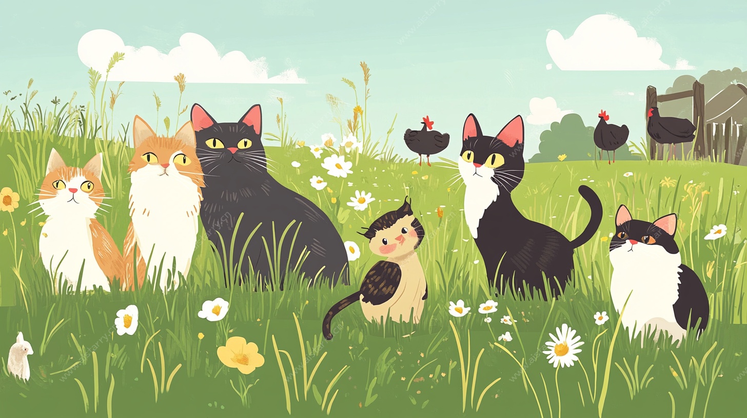 田园猫咪欢聚草地