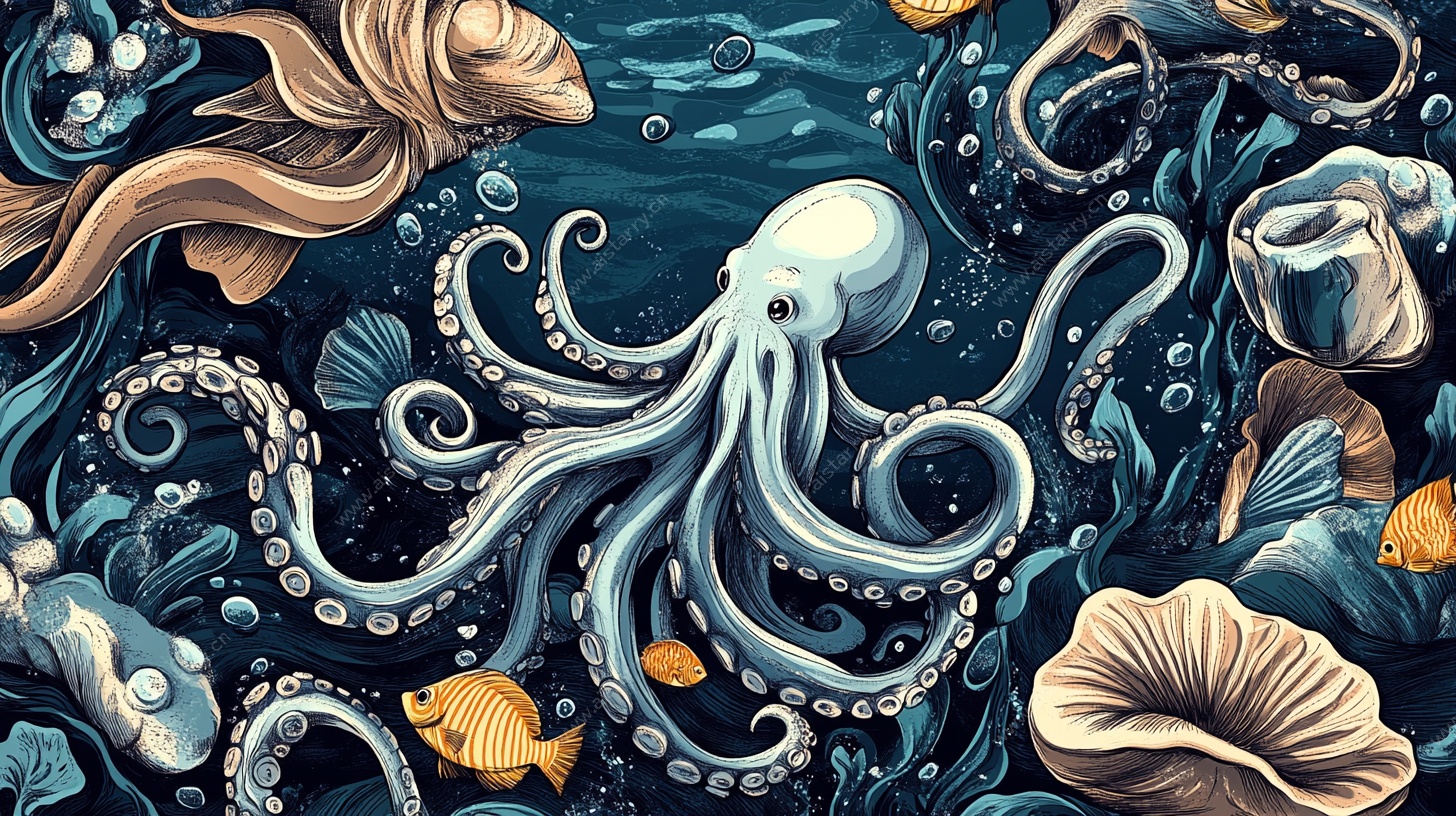 梦幻深海章鱼插画