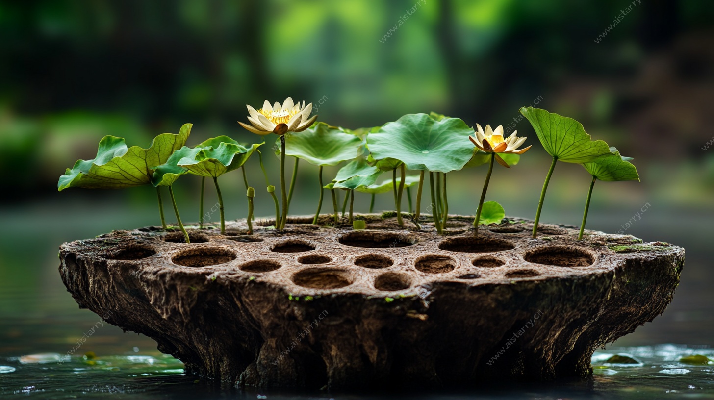 枯木上的清新荷花景观