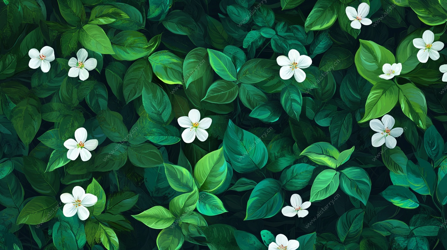 绿叶白花清新植物图案