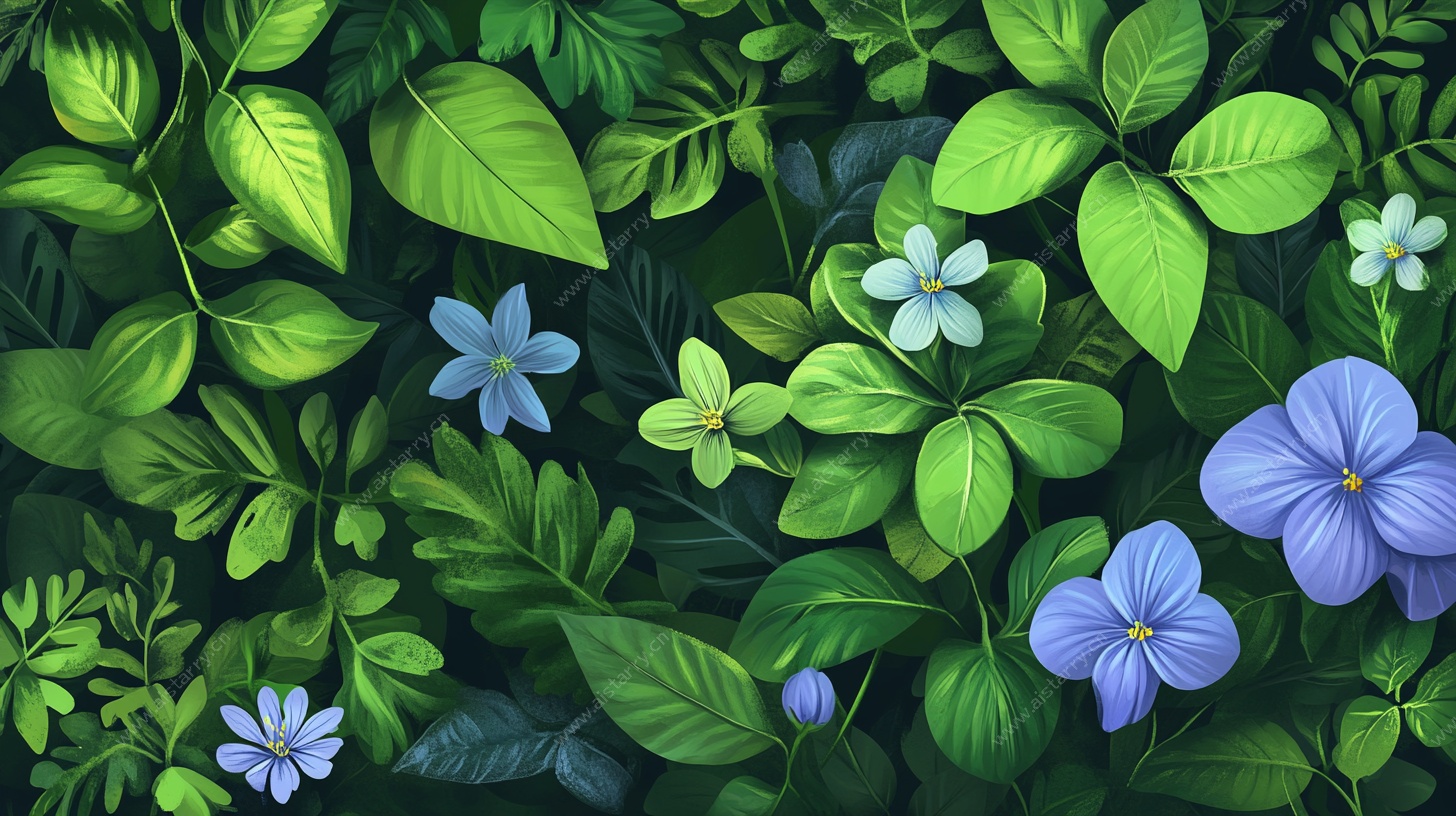 清新花卉绿叶插画图案